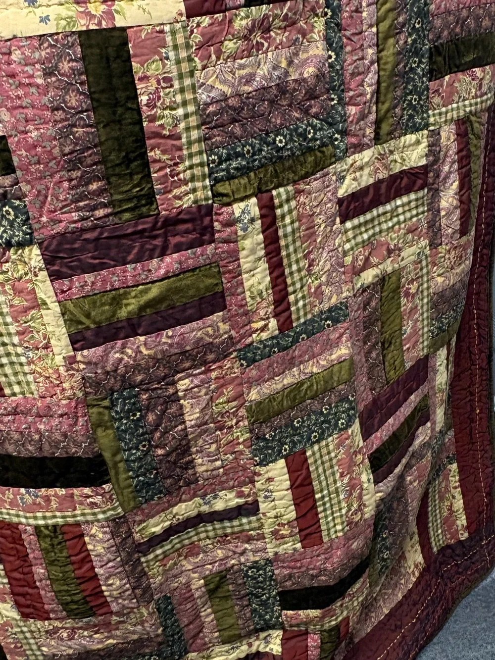 Vintage The Company Store Patchwork Cabin Quilt Velvet and Cotton